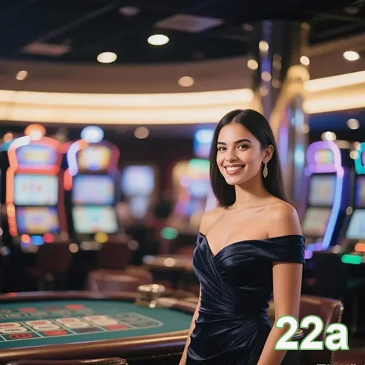 Imagem de um cassino moderna, representando o site 22a, com jogos de azar e ambiente sofisticado